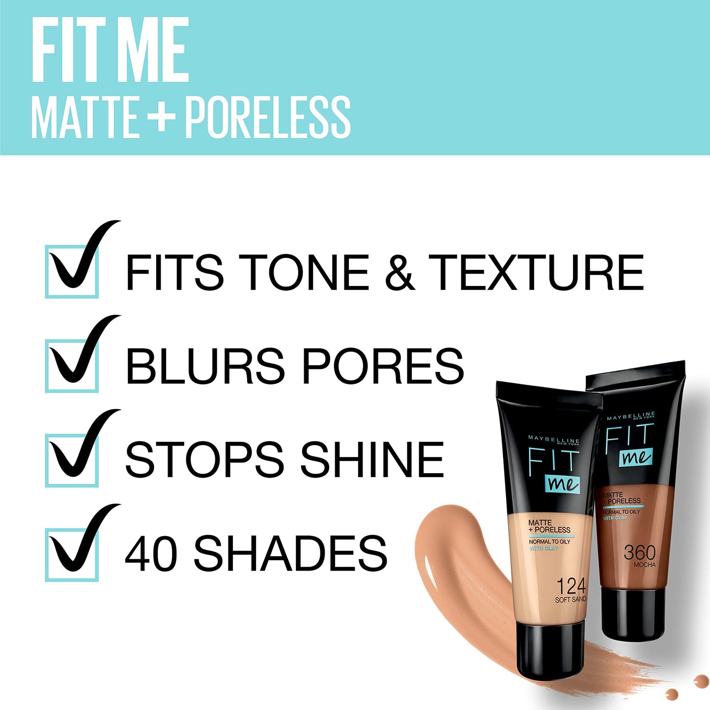 Maybelline Fit Me Foundation, Matte & Poreless, Full Coverage Blendable Norma...